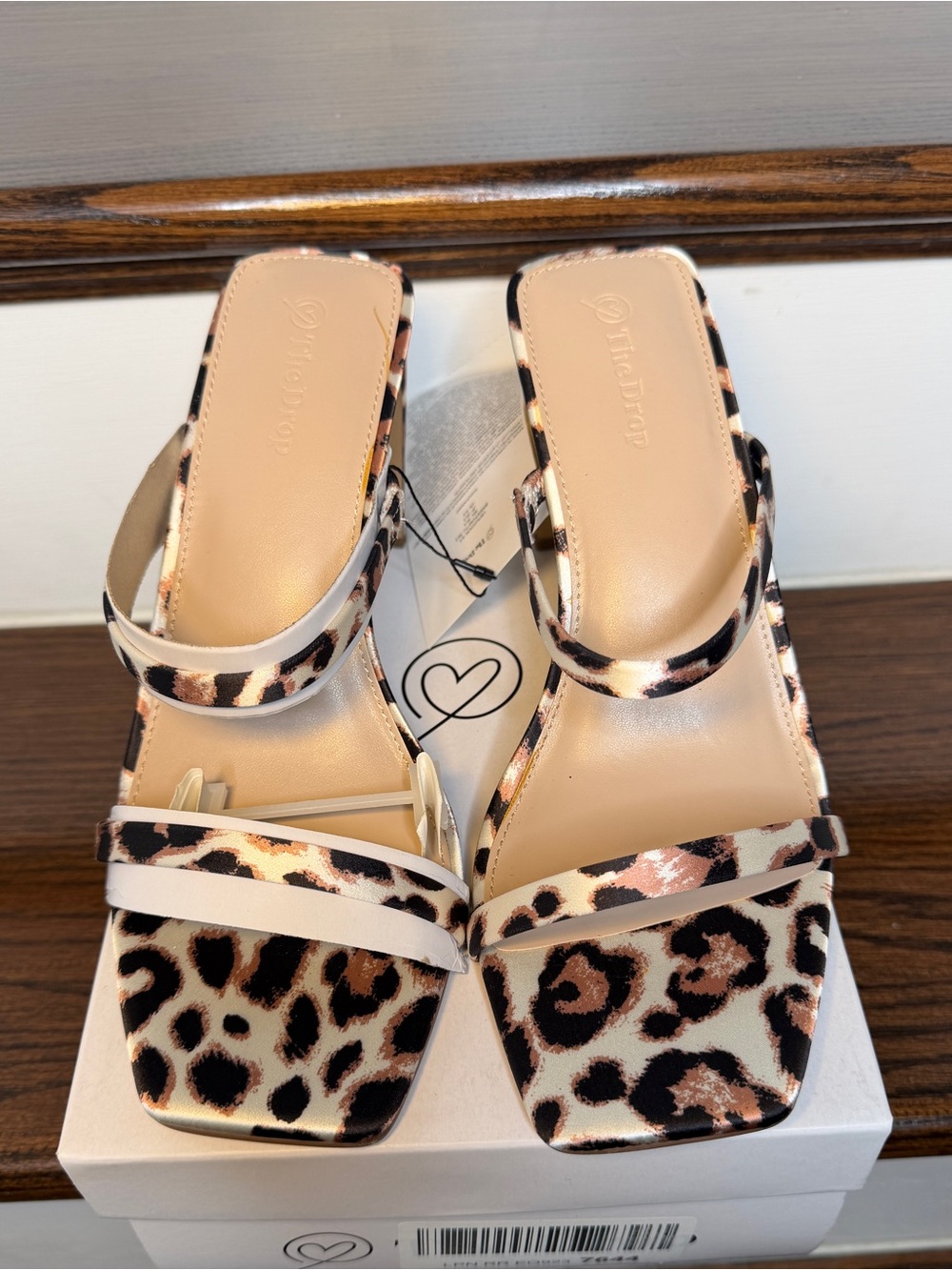 The Drop Avery Leopard Print Square Toe Sandals With Two Strap Design, Sz 8.5